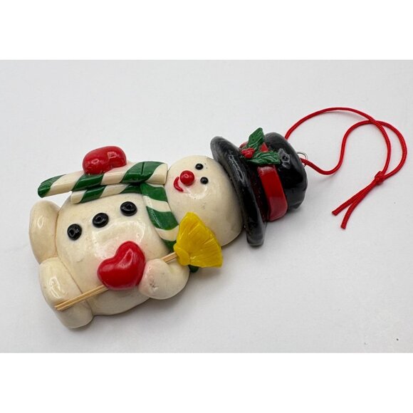 Vintage Frosty the Snowman Christmas Ornament with Broom Scarf Mittens & Top Hat - Picture 4 of 6